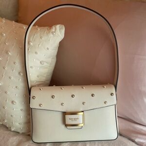 Kate Spade-Pearl Embellished-Medium Shoulder Bag-Halo White